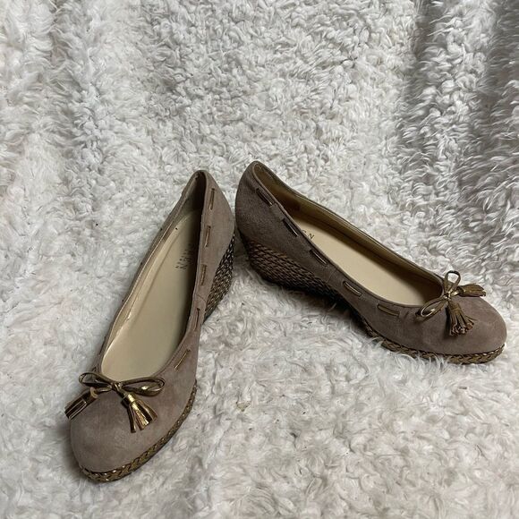 Lauren Ralph Lauren Cambree Leather suede brown breaded bronze wedge shoes SZ10B - Picture 2 of 11